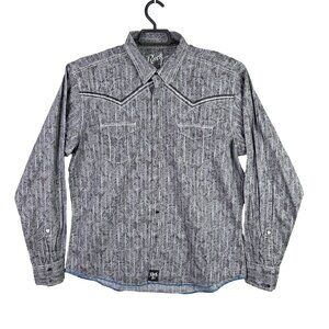 Mens Rock 47 Wrangler Gray Paisley Western Shirt Button Up Long Sleeve Size XL